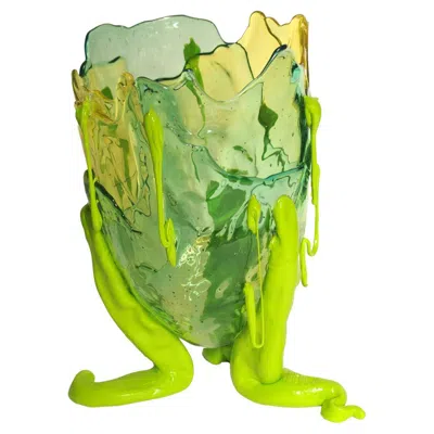 Pre-owned Gaetano Pesce Contemporary  Clear Special Vase L Resin Yellow, Lime, Turquoise In Green