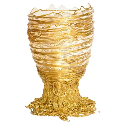 Pre-owned Gaetano Pesce Contemporary  Spaghetti Vase L Resin Clear Gold In Orange