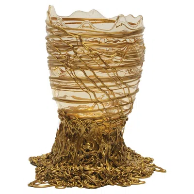 Pre-owned Gaetano Pesce Contemporary  Spaghetti Vase M Resin Clear Gold In Brown