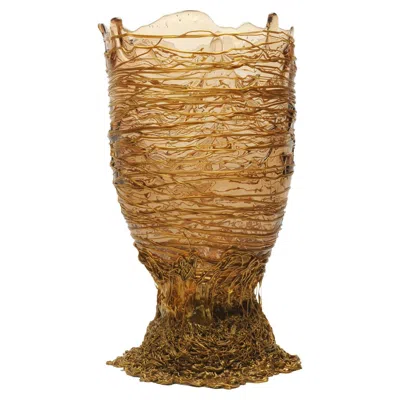 Pre-owned Gaetano Pesce Contemporary  Spaghetti Vase Xl Resin Clear Gold In Orange
