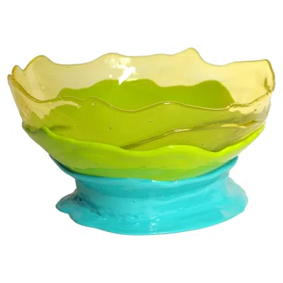Pre-owned Gaetano Pesce Fish Design  Big Collina Vase M Resin Yellow Lime Turquoise