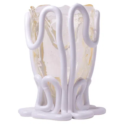 Pre-owned Gaetano Pesce Fish Design  Indian Summer L Vase Soft Resin Clear And White