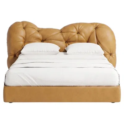 Pre-owned Gaetano Pesce For Meritalia "nubola Bed" Italian Kraft Leather Tufted Double Bed In Beige