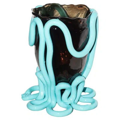 Pre-owned Gaetano Pesce Indian Summer Vase (large), Clear Fume And Matte Turquoise By  In Green