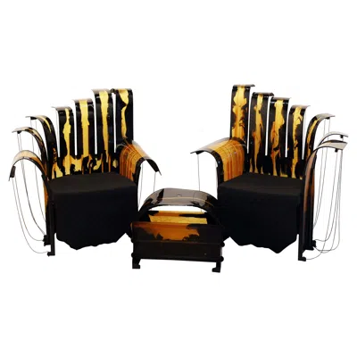 Pre-owned Gaetano Pesce Nobody's Royal Chairs With Nobody's Pouf Ottoman In Black