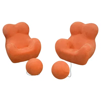 Pre-owned Gaetano Pesce Paire De Fauteuils "mamma" Avec Repose-pieds D'apr�s  In Orange