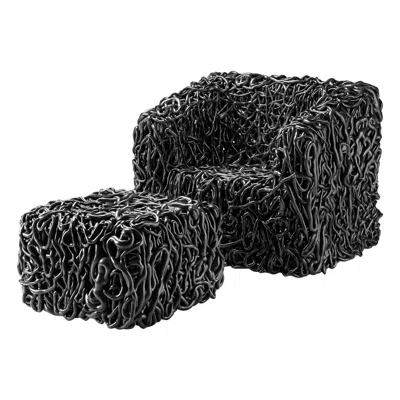 Pre-owned Gaetano Pesce Senzafine Armchair & Pouf In Polyurethane Black By