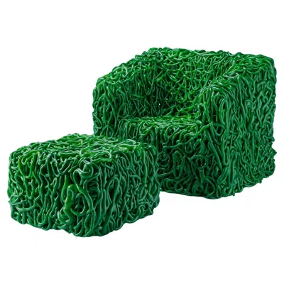 Pre-owned Gaetano Pesce Senzafine Armchair & Pouf In Polyurethane Green By