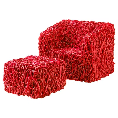 Pre-owned Gaetano Pesce Senzafine Armchair & Pouf In Polyurethane Red By