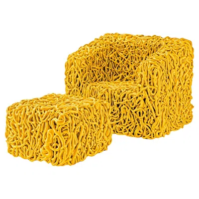 Pre-owned Gaetano Pesce Senzafine Armchair & Pouf In Polyurethane Yellow By