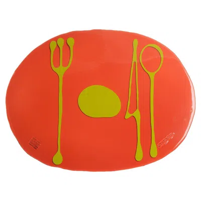 Pre-owned Gaetano Pesce Set Of 4 Table Mates Placemats Resin Dark Ruby Acid Green