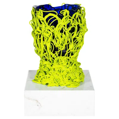 Pre-owned Gaetano Pesce Spaghetti Special Vase (large), Clear Blue And Matte Lime By