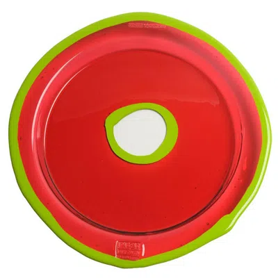 Pre-owned Gaetano Pesce Try-tray Round Medium Dark Ruby Acid Green