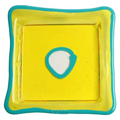 Pre-owned Gaetano Pesce Try-tray Square Medium Clear Yellow, Matt Turquoise