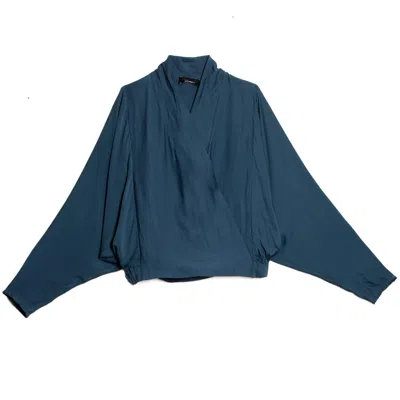 Gaffer&fluf Women's Blue Crossed Front Batwing Top