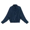 Gaffer&fluf Women's Blue Oblique Draped Turtleneck Top In Blue
