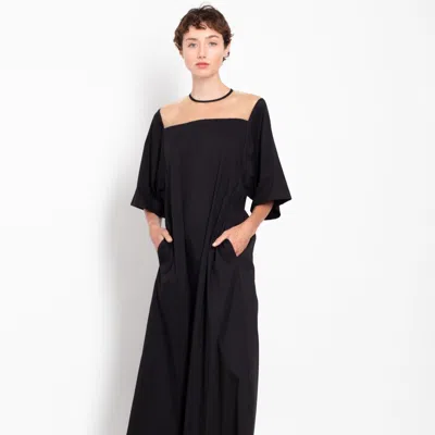 Gaffer&fluf Women's Invisible Mesh Maxi Dress With Wide Sleeves-black
