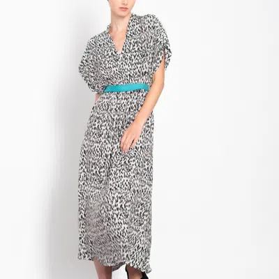 Gaffer&fluf Women's V-neck Kimono Sleeve Midi Dress With Belt-black & White Print
