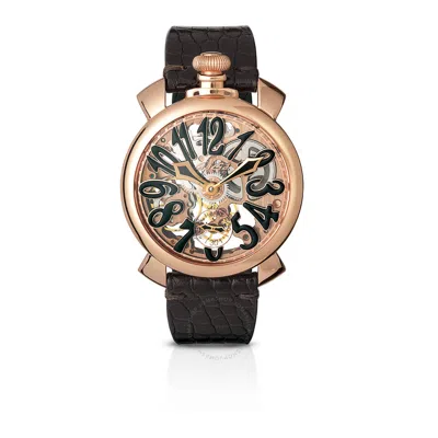 Gagà Milano Gaga Milano Skeleton 48 Mm Ip Rose Skeleton Dial Men's Watch 5311sk02r0avbk0 In Gold