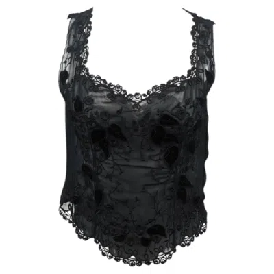 Pre-owned Gai Mattiolo Black Chiffon Tank With Embroidery