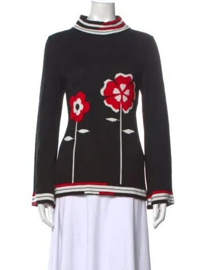 Pre-owned Gai Mattiolo Floral Print Mock Neck Sweater In Black