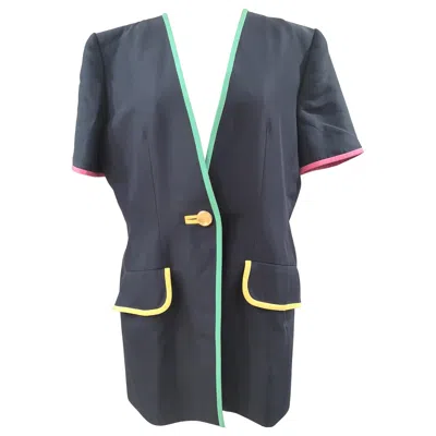 Pre-owned Gai Mattiolo Vintage Women's Silk Acetate Blue Blazer, Size 44, 1990s