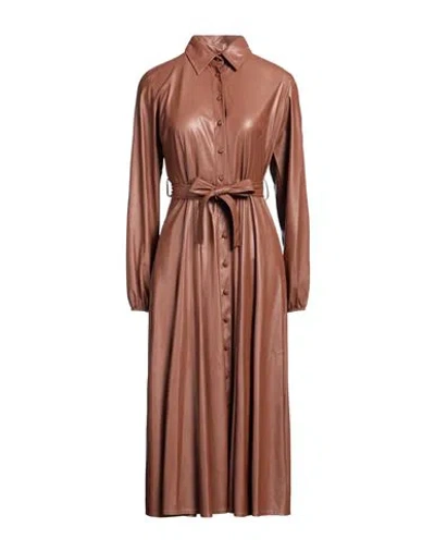 Gai Mattiolo Woman Midi Dress Brown Size 10 Polyurethane, Polyester