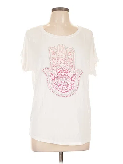 Pre-owned Gaiam Short Sleeve Top Ivory Keyhole Neckline Tops In White