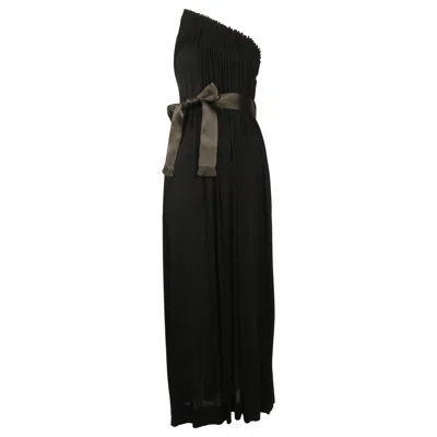 Pre-owned Galanos 1970's  Black Box Pleated Silk Jersey Dress With Asymmetrical Neckline