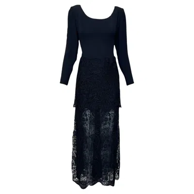 Pre-owned Galanos 1980's Black Tiered Guipure Lace Gown