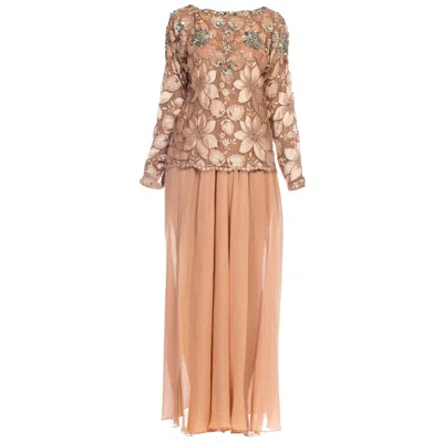 Pre-owned Galanos 1980s  Blush Pink Silk Crystal & Sequin Beaded Lace Blouse With Chiffon