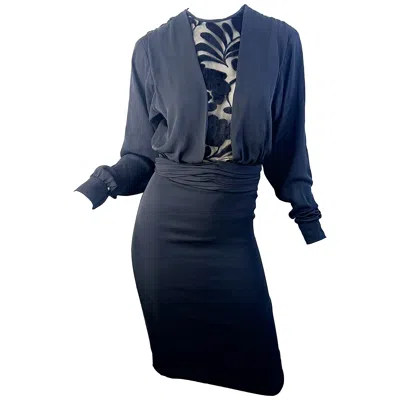 Pre-owned Galanos 1980s James  Size 2 - 4 Black Chiffon Floral Devor� Velvet Vintage Dress