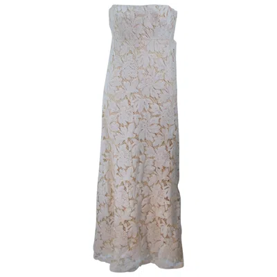 Pre-owned Galanos Antique Cream Floral Strapless Lace Cocktail Dress Size 2-4 In White