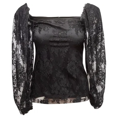 Pre-owned Galanos Black  Lace Long Sleeve Top Size Us S