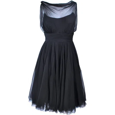 Pre-owned Galanos Black Silk Chiffon Draped Cocktail Dress Size 2