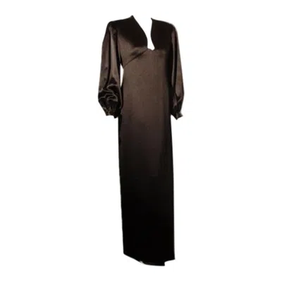 Pre-owned Galanos Black Silk Gown With Structured Shoulder And Blouson Sleeve, 1990's