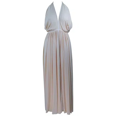 Pre-owned Galanos Cream Silk Halter Gown With White Trim And Exposed Back Size 0 2