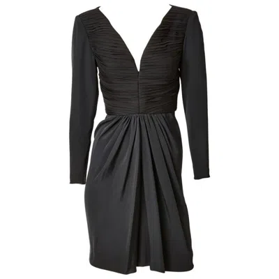 Pre-owned Galanos Draped Crepe Cocktail Dress In Black
