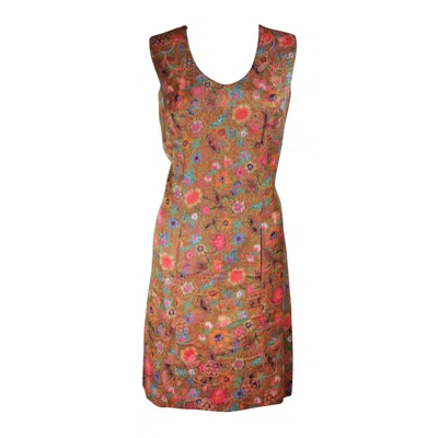 Pre-owned Galanos Floral Print Shift Dress With Pockets Size Small Medium In Brown