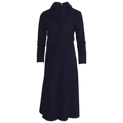 Pre-owned Galanos For Amelia Gray 1960s Blue Wool Speckled Shirt Dress With Pockets
