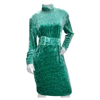 Pre-owned Galanos For Amen Wardy 1980s Green Velvet Belted Dress