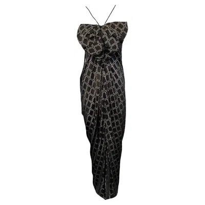 Pre-owned Galanos Gown Black And Gold Satin With Giant Bow Detail, 1970s