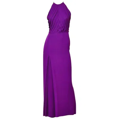 Pre-owned Galanos Halter Neck Gown With Pleating Detail In Purple
