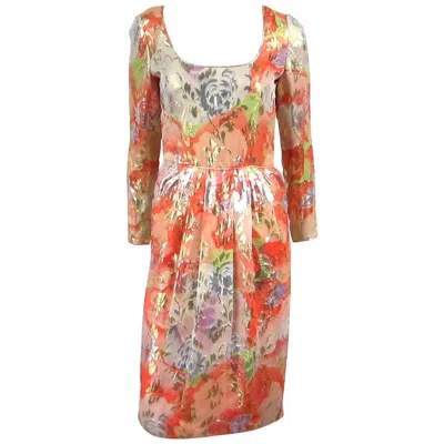 Pre-owned Galanos James  Silk Metallic Floral Dress, 1960s In Brown
