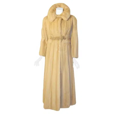 Pre-owned Galanos Late 1960s Full Length White Mink Coat With Toggle Self Belt