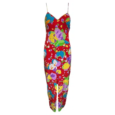 Pre-owned Galanos Multicolor Red Silk Jacquard Gown, 1990s