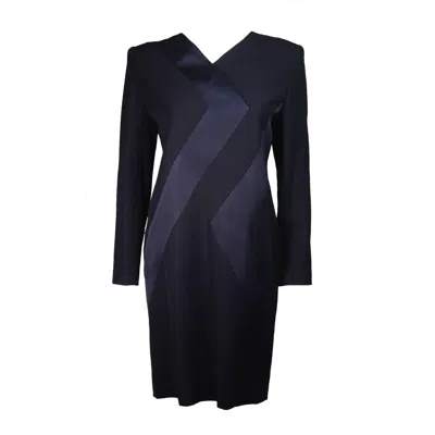 Pre-owned Galanos Navy Silk Cocktail Dress With Geometric Design Size Small Medium In Blue