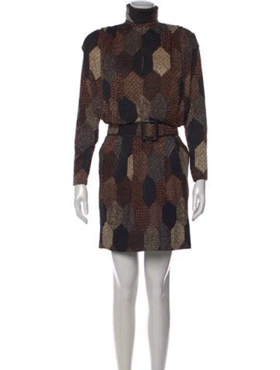 Pre-owned Galanos Patterned Mini Dress In Brown