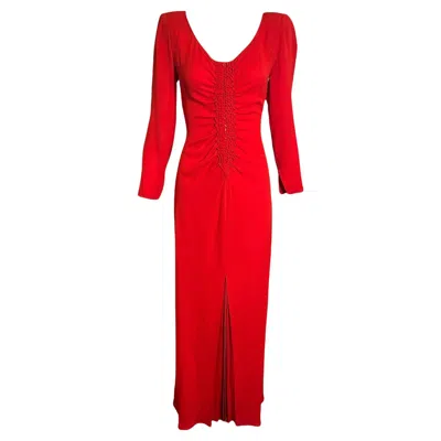 Pre-owned Galanos Red Silk Shirred Front Gown, 1980s