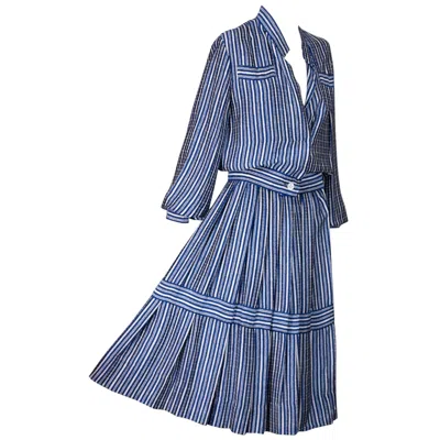 Pre-owned Galanos Silk Crepe Striped 2 Pc Dress In Purple